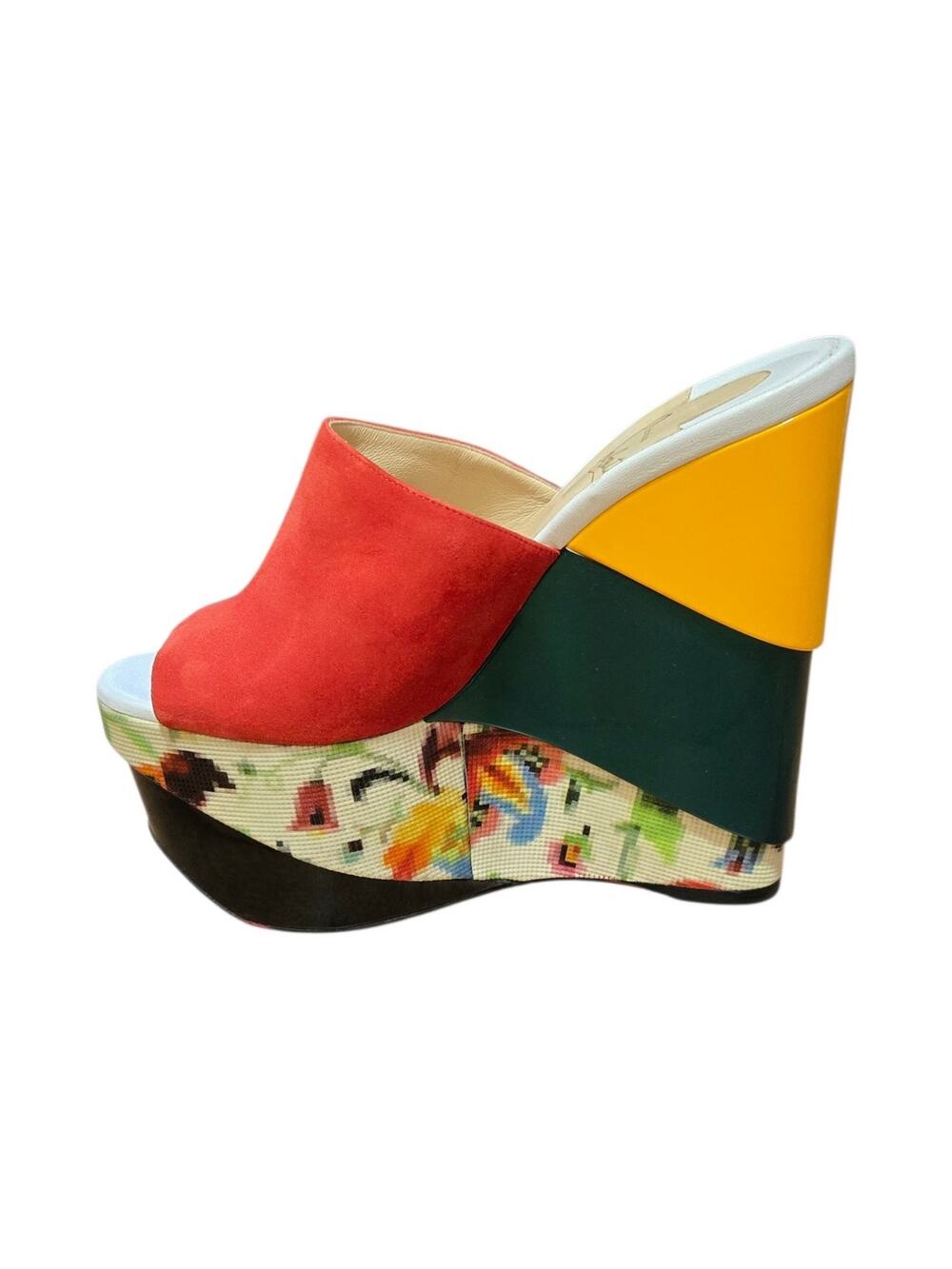 Christian Louboutin Floral Platform Open Toe Wedge Patent Leather Sandals